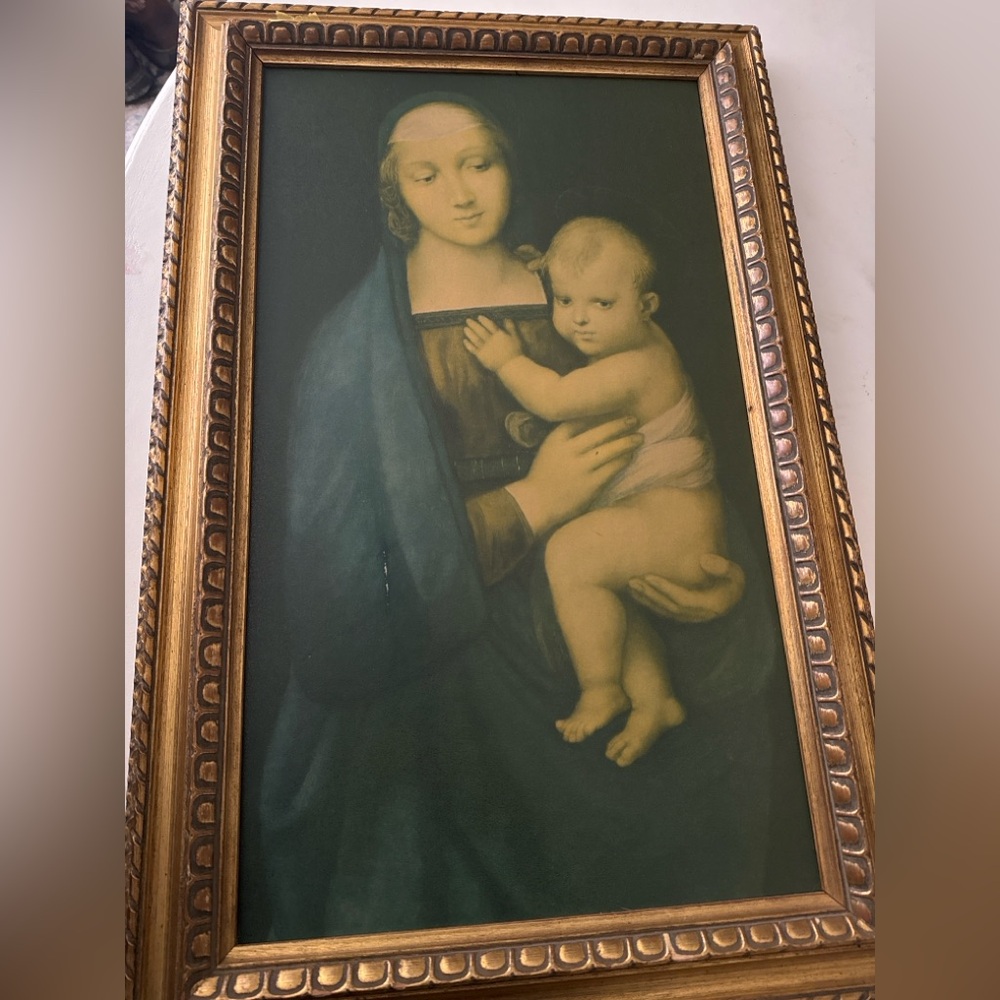 Vintage Gold Framed Religious Art Print of Madonna Del Granduca - Picture 5 of 9